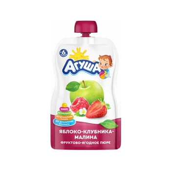 Пюре фруктовое Агуша с 6 месяцев, яблоко-клубника-малина, 90 г