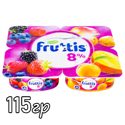 Йогурт Fruttis экстра лесные ягоды абрикос и манго 8%