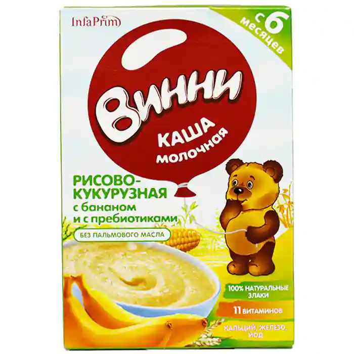 Каша Винни Молочная Рисово-Кукурузная с Бананом и Пребиотиками