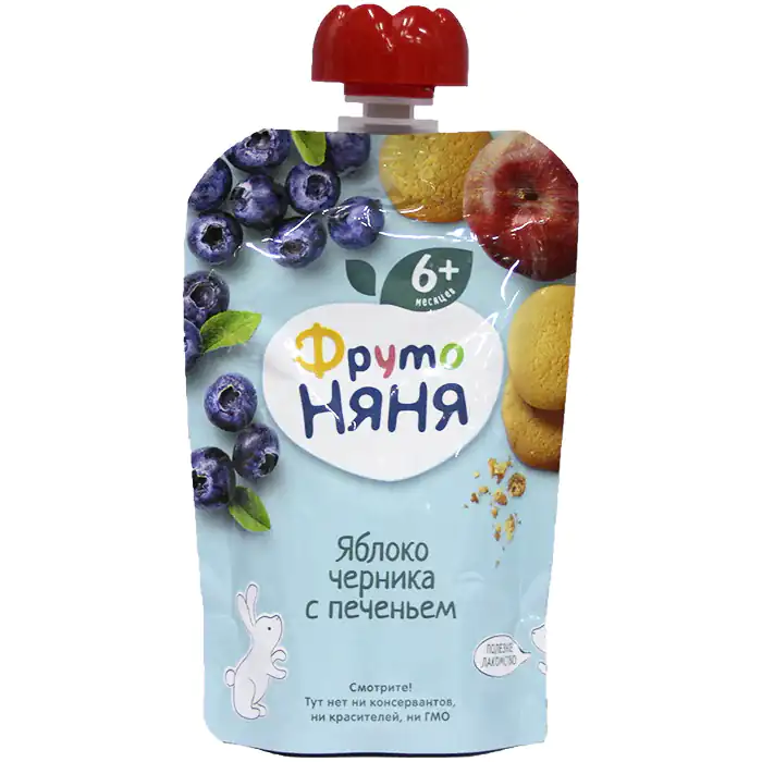 Пюре ФрутоНяня Яблоко Черника с Печеньем