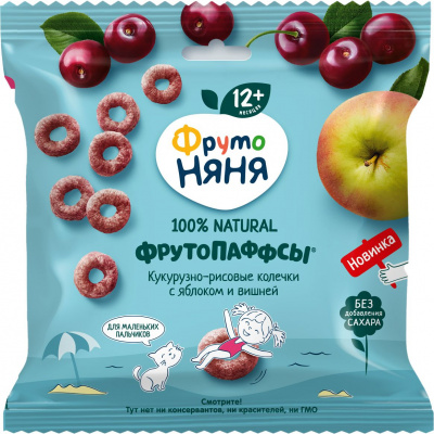 Готовый завтрак  Фруто Няня Фрутопаффсы Кукурузно-рисовые колечки с яблоком и вишней
