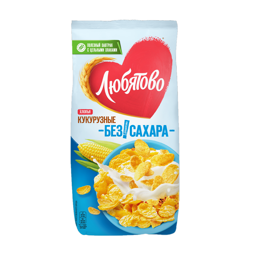 Готовый Завтрак Любятово 270гр кукурузные хлопья лёгкие м/уп